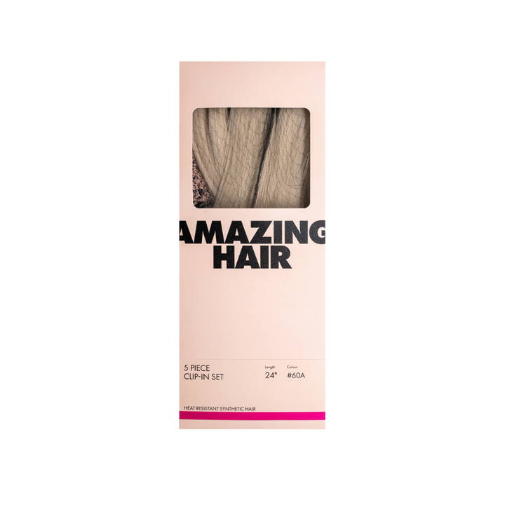 Amazing Hair 24-inch 5 Piece Clip-In Synthetic Hair Extensions in Platinum Blonde