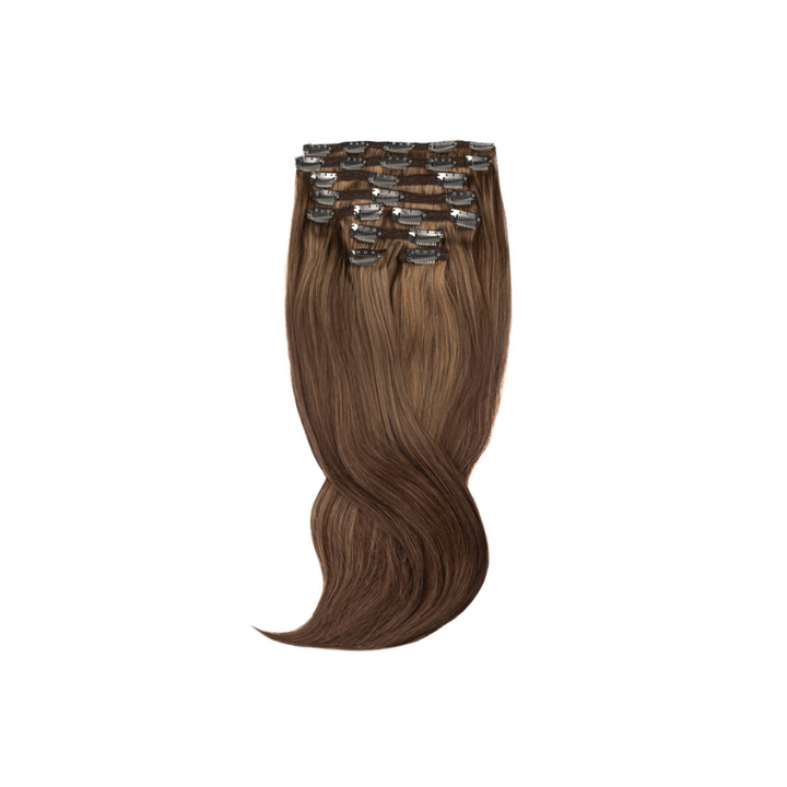 Amazing Hair 24-Inch 9-Piece Clip-In Human Hair Extensions in Chocolate Brown / Caramel