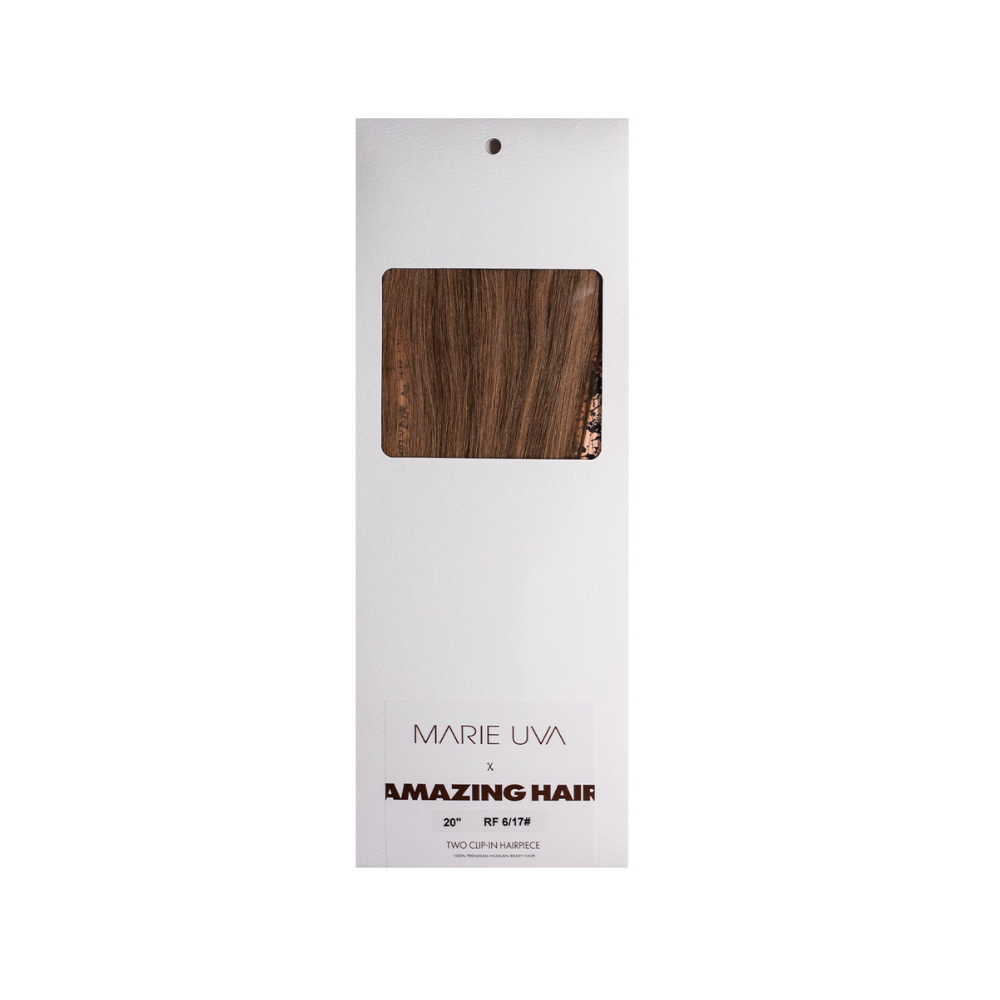 Marie Uva x Amazing Hair 20" 2-Clip Clip-In Hairpiece: #6/17 Light Brown/Dark Blonde - Amazing Hair